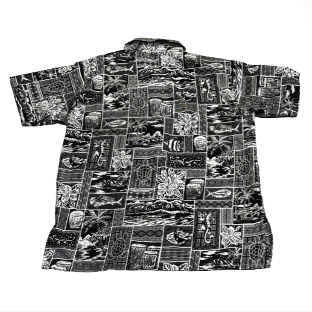 Rima Tropical Hawaiian Black and White Button Down Casual Shirt - Picture 5 of 5